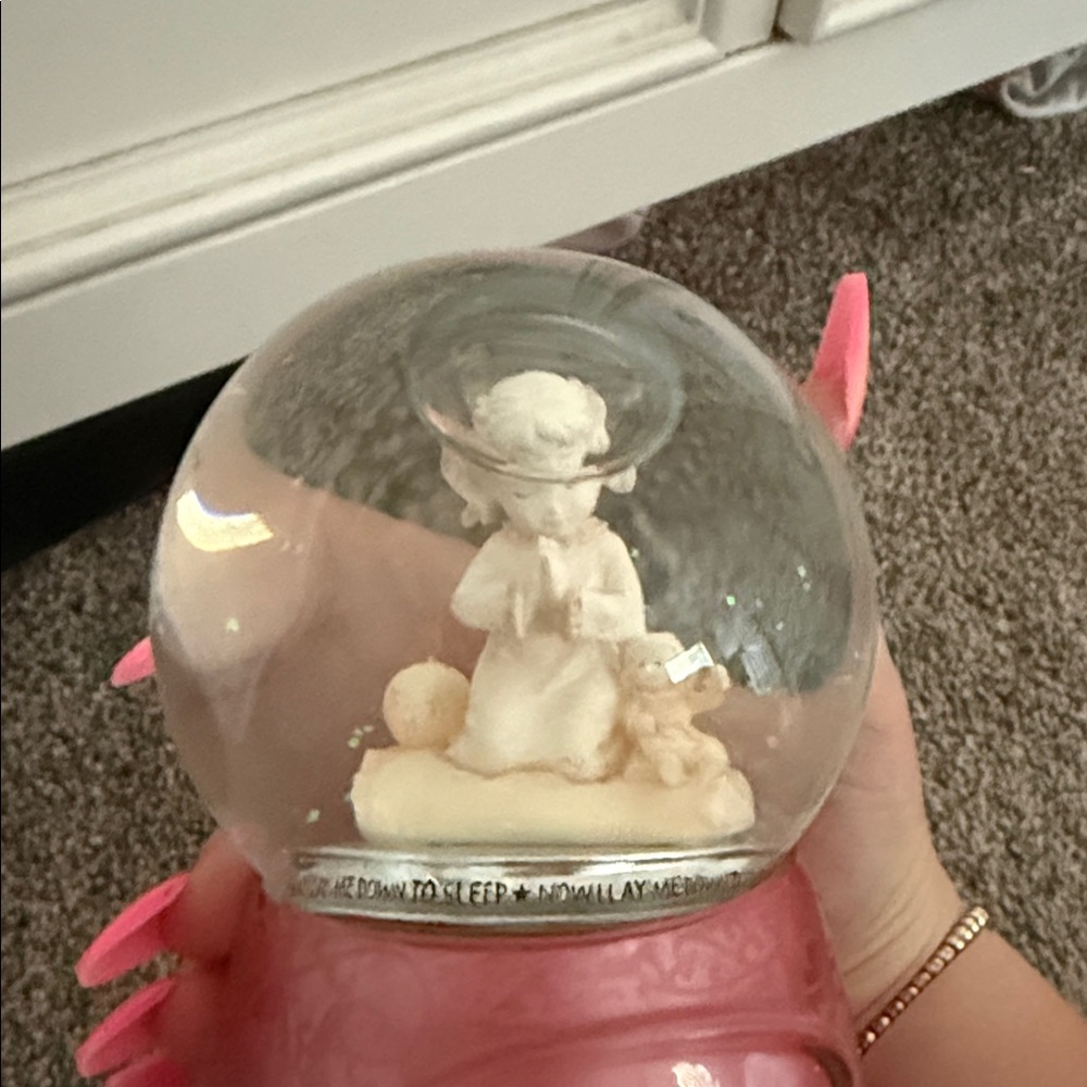 Pink Snow Globe with Angel Figurine